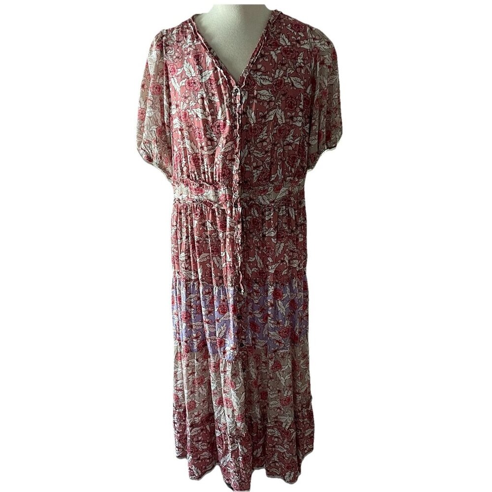 Nurture by Westbound Floral Boho Maxi Dress Cottagecore Peasant Style 1X Pockets